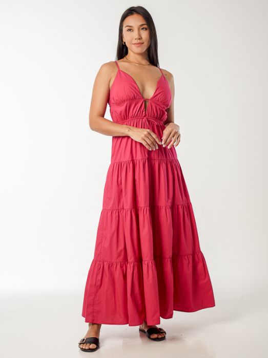 Strappy Cotton Maxi Dress - Fucshia