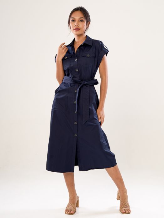 Collared Cotton Poplin Shirt Dress