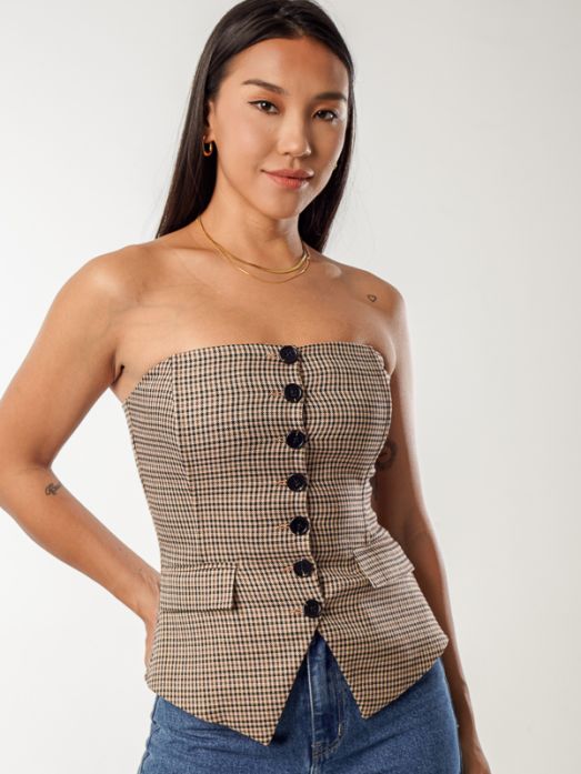 Checkered Bustier Top