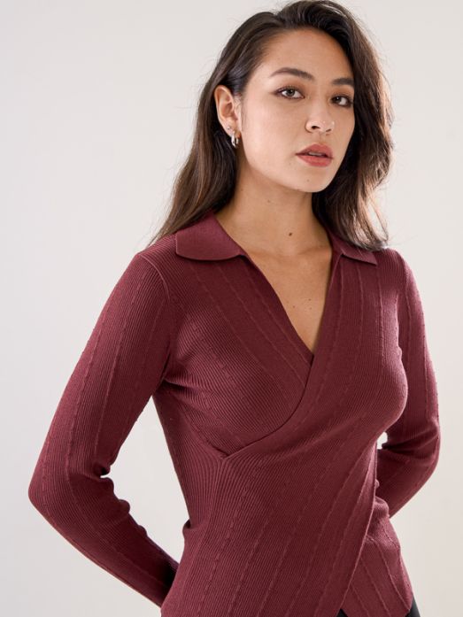 Knitted Collar Detail Wrap Top