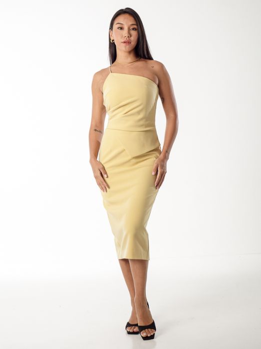 One Shoulder Dress With Asymmetric Bustier Top