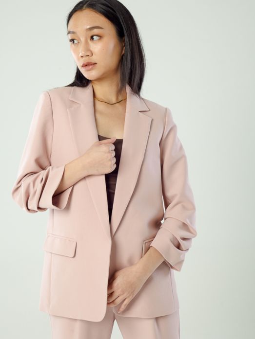 Chriselle Ruched Blazer-Dusty Pink