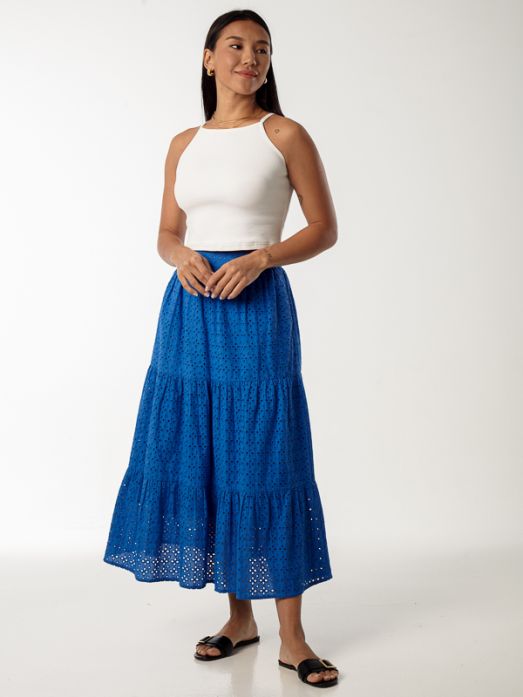 Cotton Eyelet Skirt with Side Pockets