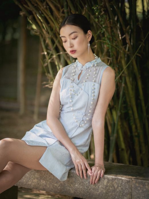 Short Dress With Mandarin Collar