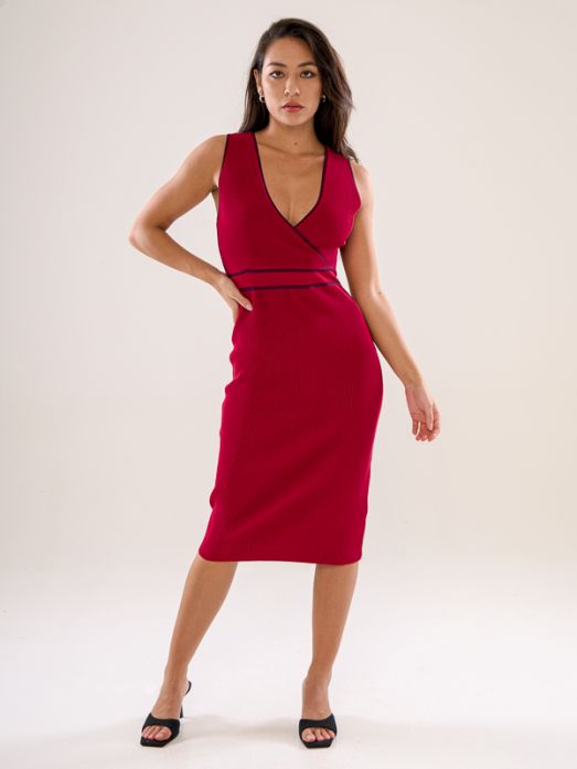 Knit Dress With Contrast-Piping