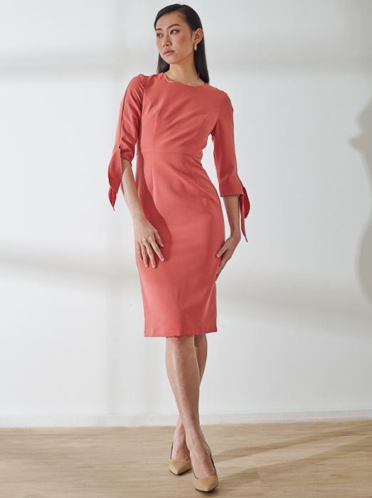 Knee Length Dress With Tie-Up Sleeves