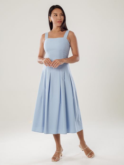 Square Neck Pleated Dress
