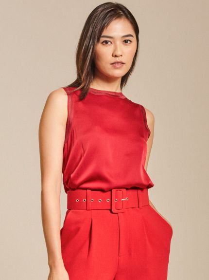 Rib-trimmed Satin Top