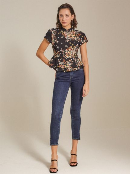 Mandarin Floral Crepe Top