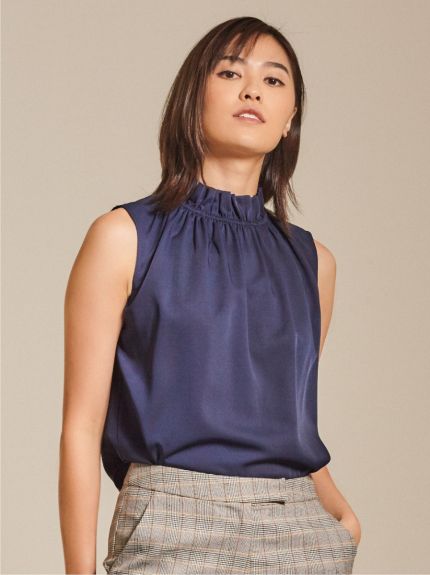 Ruffled Twill-Crepe Top