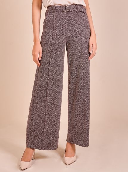 Faux Tweed Wide-Leg Pants