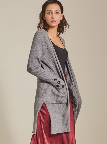 Ribbed Knit Long Cardigan