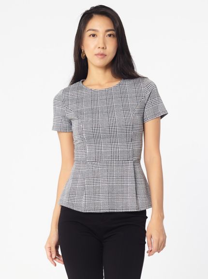 Short Sleeve Plaid Peplum Top