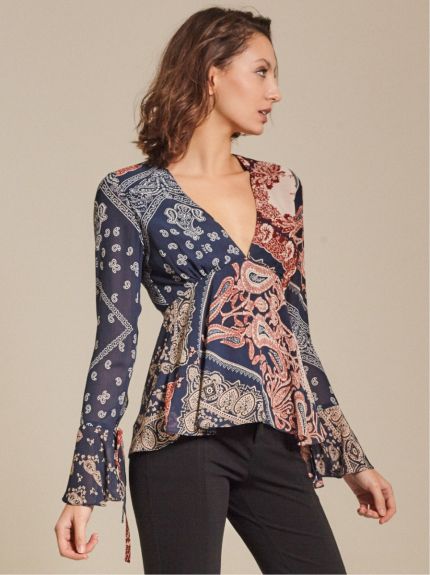 V-Neck Printed Chiffon Top