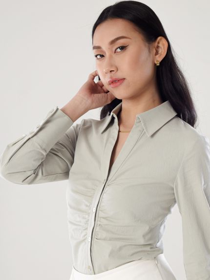 Ruched Button-Up Blouse