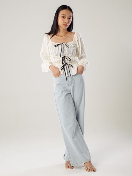 Linen Elastic Puff Sleeve Top