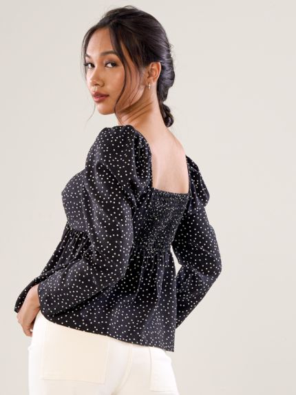 Open-Neck Long Sleeve Top