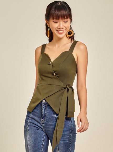 Wrap-Over Cotton Twill Top