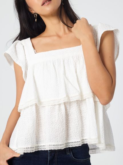 Square Neckline Top with Ruffled Sleeves