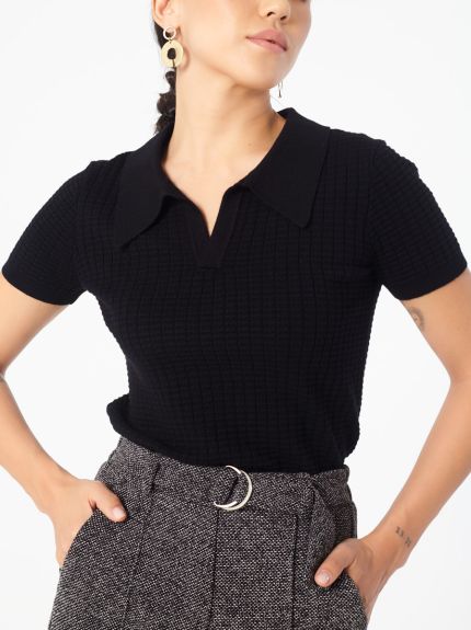 Polo Collared Top with Short Sleeves