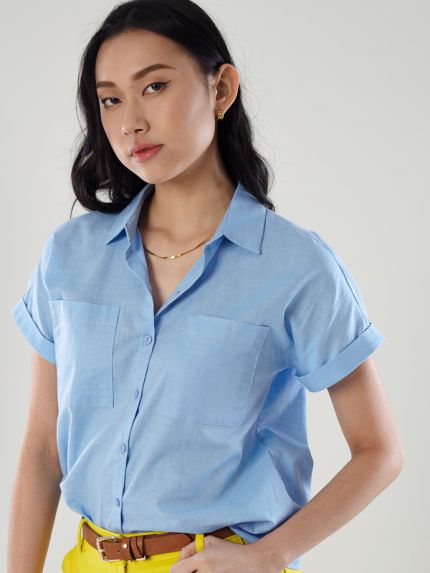Folded Sleeve Buttoned-Up Cotton