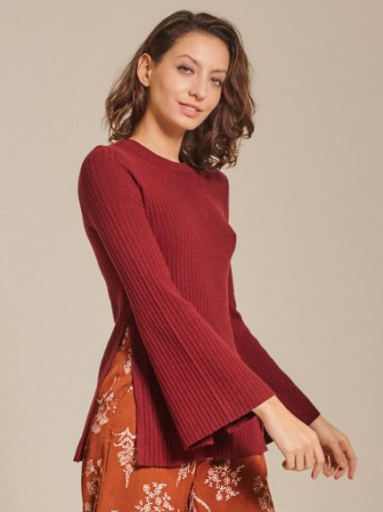 Ribbed-knit Button-embellished Sweater
