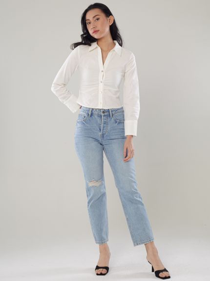 Ruched Button-Up Blouse