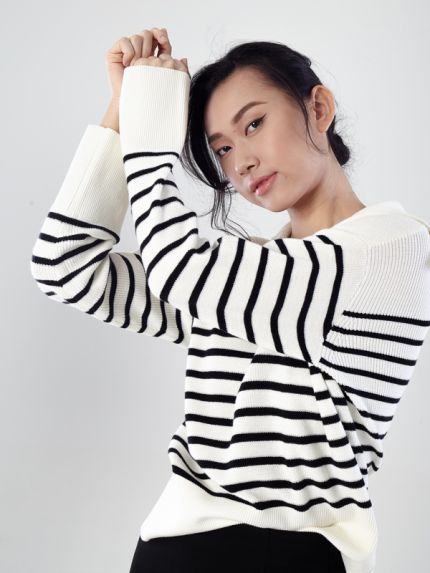 Polo Collar Stripe Knit Sweater