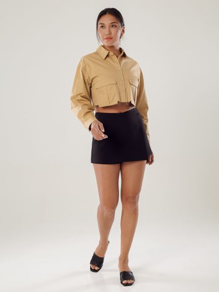 Cropped Poplin Shirt With Pockets