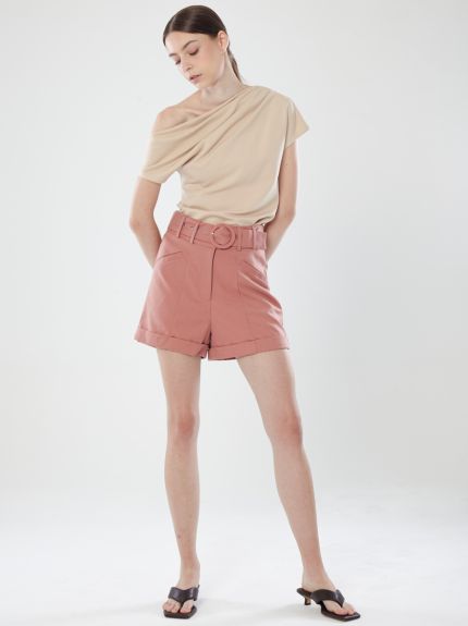 Belted Shorts With Front Welt Pocket