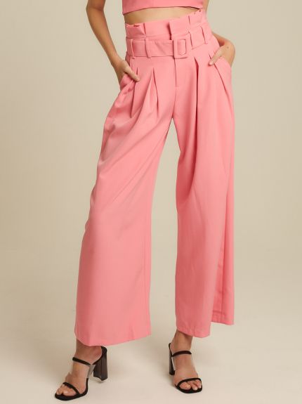 Belted Cady Wide-Leg Pants