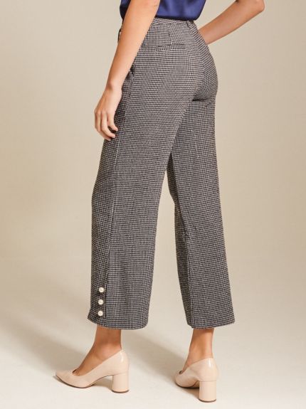 Button-embellished Cropped Tweed Pants
