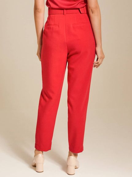 Belted High-Rise Crepe Tapered Pants
