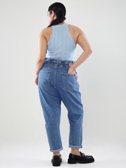 Elastic Waist Paperbag Jeans