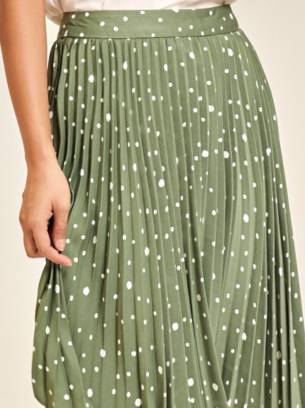 Asymmetrical Pleated Polka-Dot Skirt