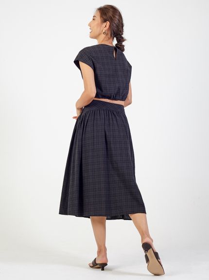 Checkered Linen Midi Skirt