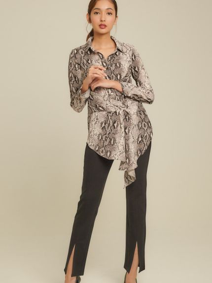Front Knot Snake-Print Crepe