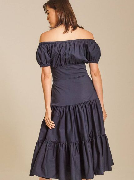 Off-Shoulder Tiered Cotton-Poplin Dress