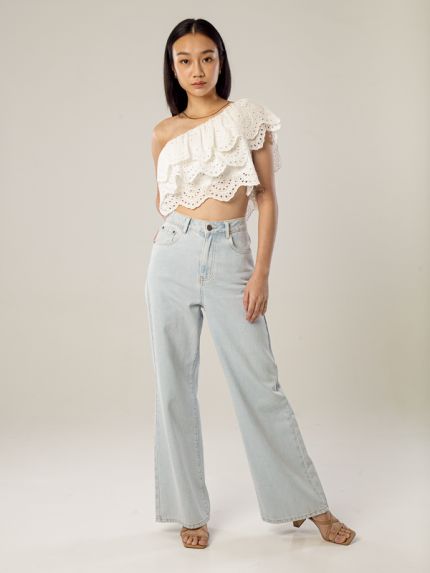 One Shoulder Ruffled Broderie Anglaise Top