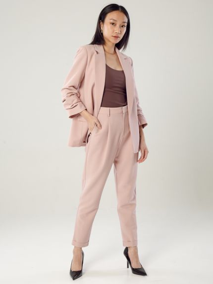 Chriselle Ruched Blazer-Dusty Pink