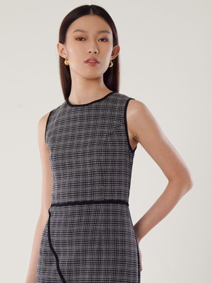 Contrast Piping Tweed Dress