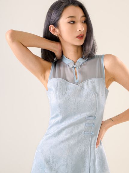 Short Dress With Mandarin Collar