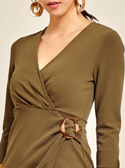 Roma Knit Wrap Dress with Buckle Detail