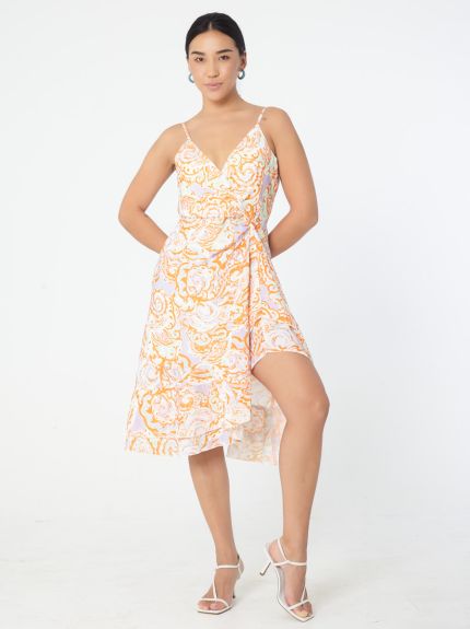 Deep V Sleeveless Dress with Ruffle Details