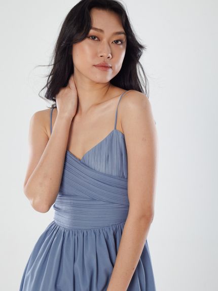 Pleated Strappy A-Line Dress