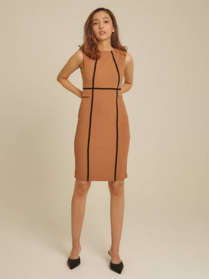 Contrast Piping Roma Knit Bodycon Dress