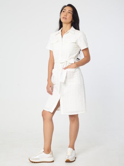 Collared Button Down Dress with Pocket Details