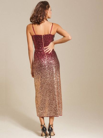 Ombre-Sequin Midi Dress