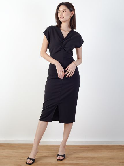 Slim-Fit Dress with Front Twist Detail