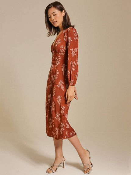 Button -Detailed Printed Crepe Dress